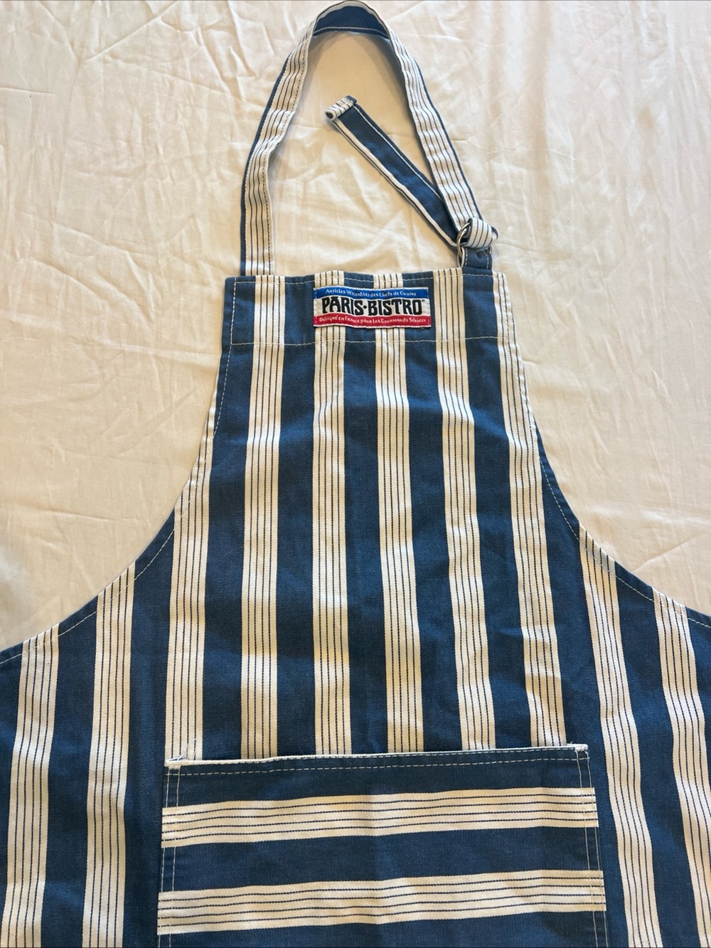 Paris Bistro Blue and White Striped Cotton Apron